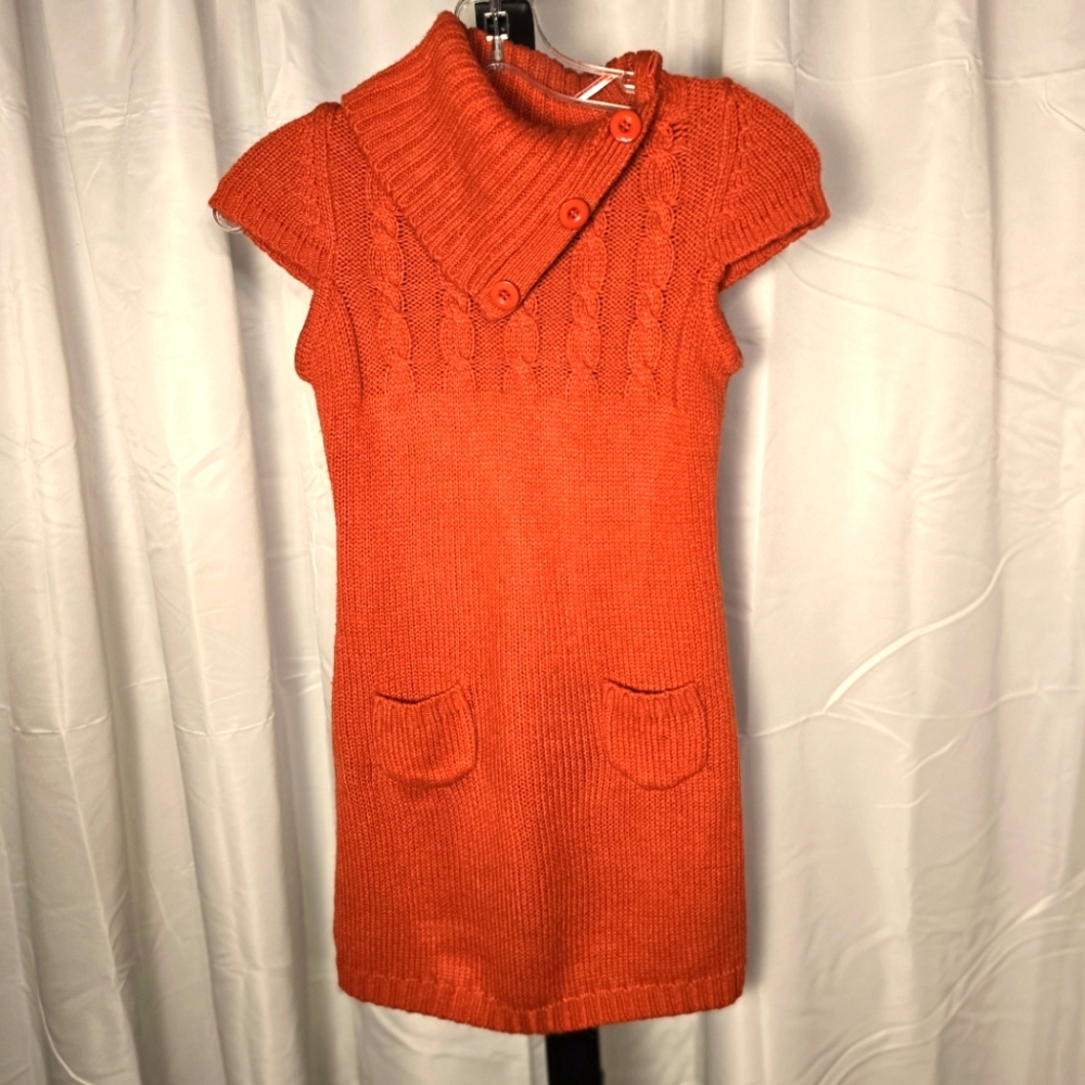 Cozy Burnt Orange Sweater Dress with Pockets‎